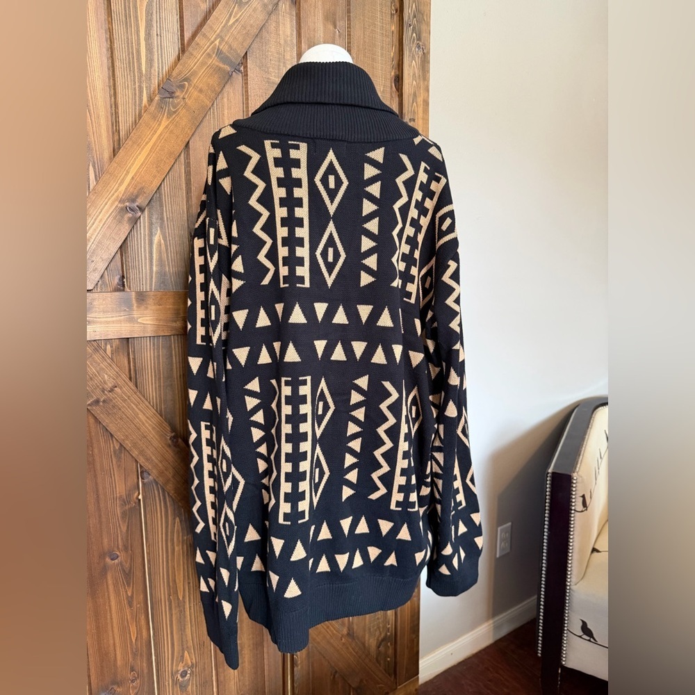 D'iyanu Mens Nwt Cardigan Sweater Sz 3xl African Print Black/Tan Geometric New — image 8 of 8